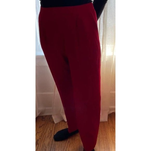 ST. John Marie Gray Dress Pants Women's 10 Red Pleated Pockets Straight Leg Knit - Picture 1 of 7
